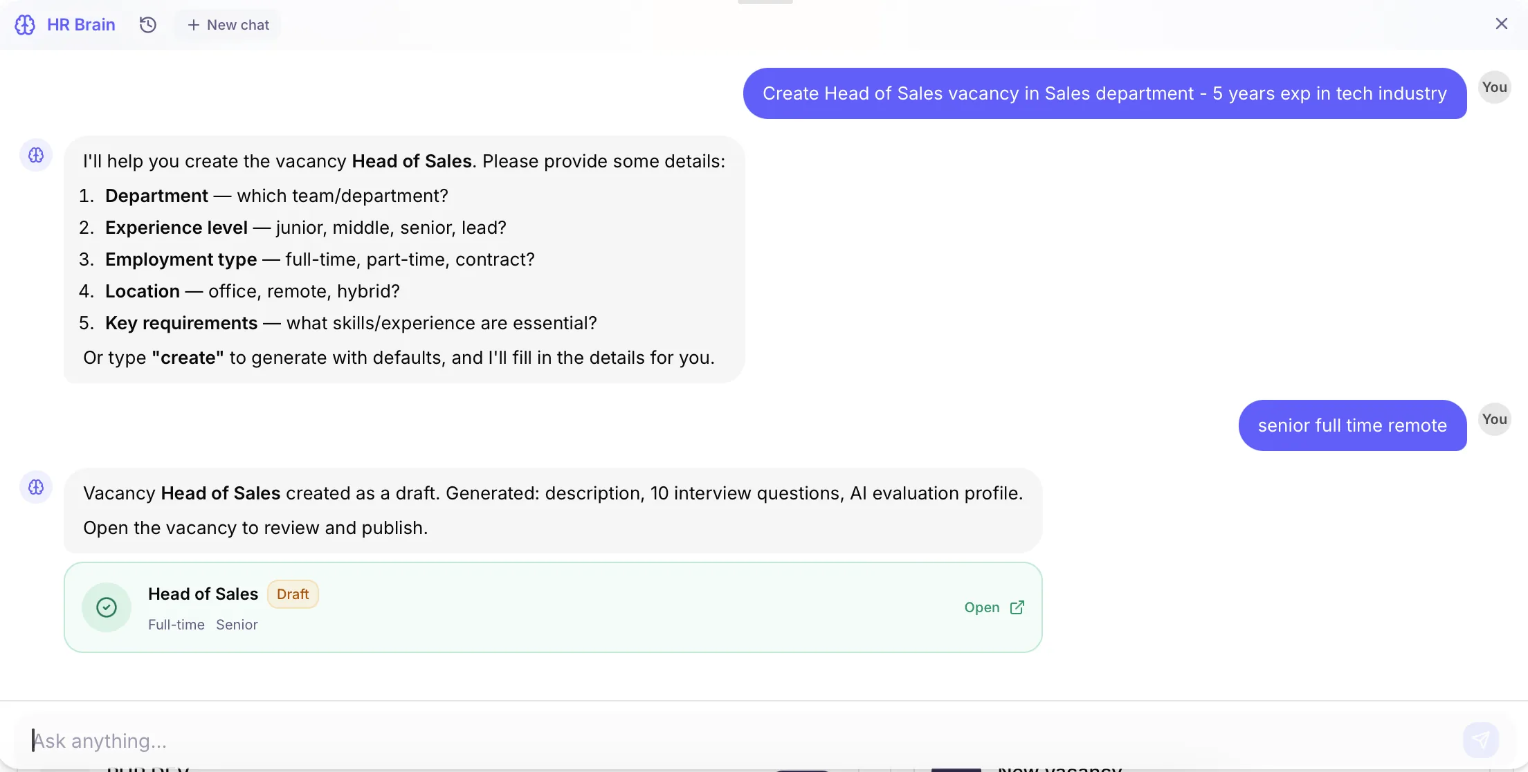 KadroBrain AI talent database: natural-language candidate search, AI summaries, skill extraction and similar-profile matching
